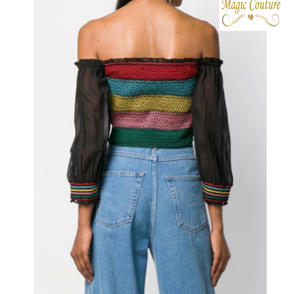 โSOLDโNWOT Alice & Olivia Abita Embroidered Smocked Crop Top๐๐๐โค๏ธ - Picture 2 of 10